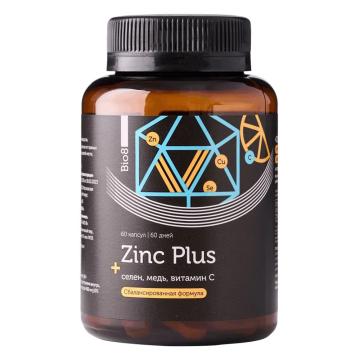 Bio8, Цинк плюс Селен, Медь, Витамин С (для кожи, волос, ногтей, иммунитета), капсулы, 60 шт.